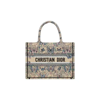 DIOR BookTote Cotton Tote Bag, Shopping Bag, Handbag Medium Size Women's Raffia Grass Blue