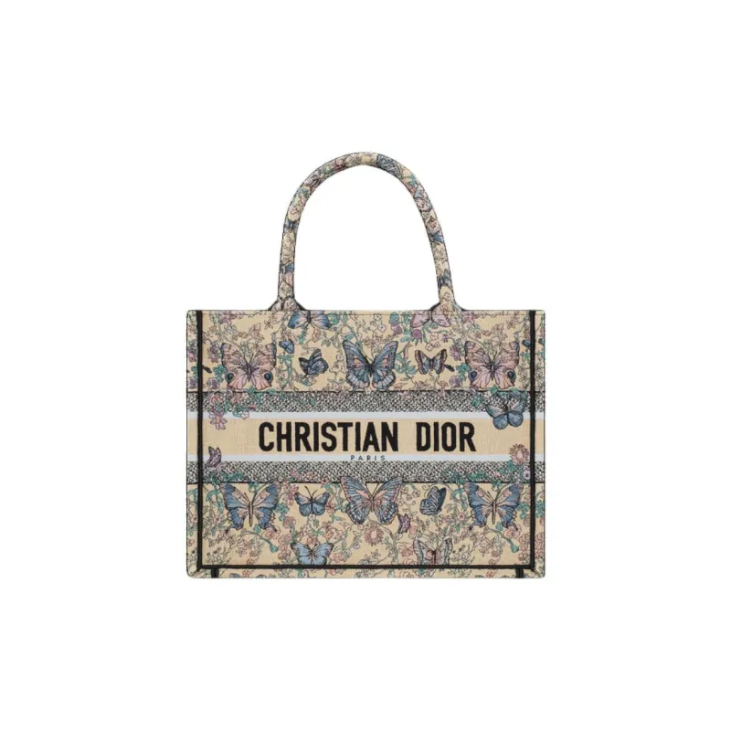 DIOR BookTote Cotton Tote Bag, Shopping Bag, Handbag Medium Size Women's Raffia Grass Blue-0