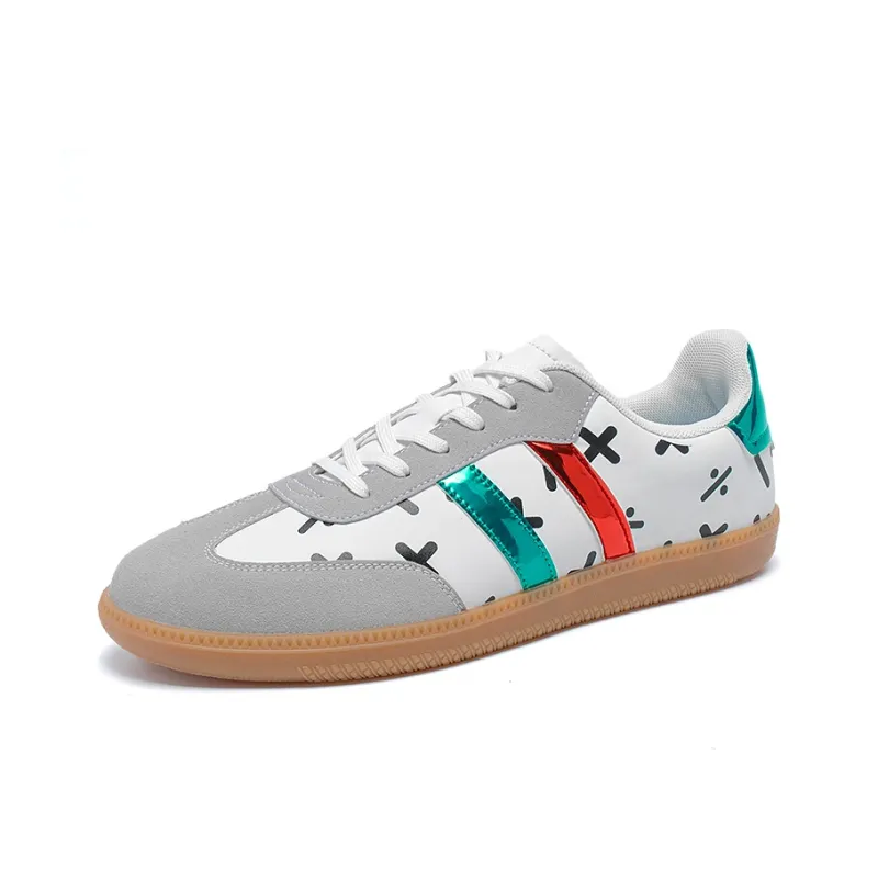 Team Bees Wear-Resistant Slip-Resistant Lightweight Low-Top Skateboard Shoes Unisex White Gray-1