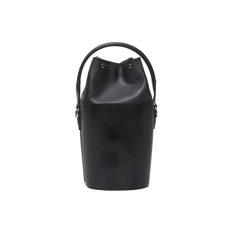 LACOSTE Cow Leather Bucket Bags Shoulder Bag Crossbody Bag Handbag Medium Size Women's Black-4