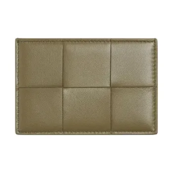 Bottega Veneta CASSETTE Lambskin Card Holder Men's Algae Green With Dark Color Praline