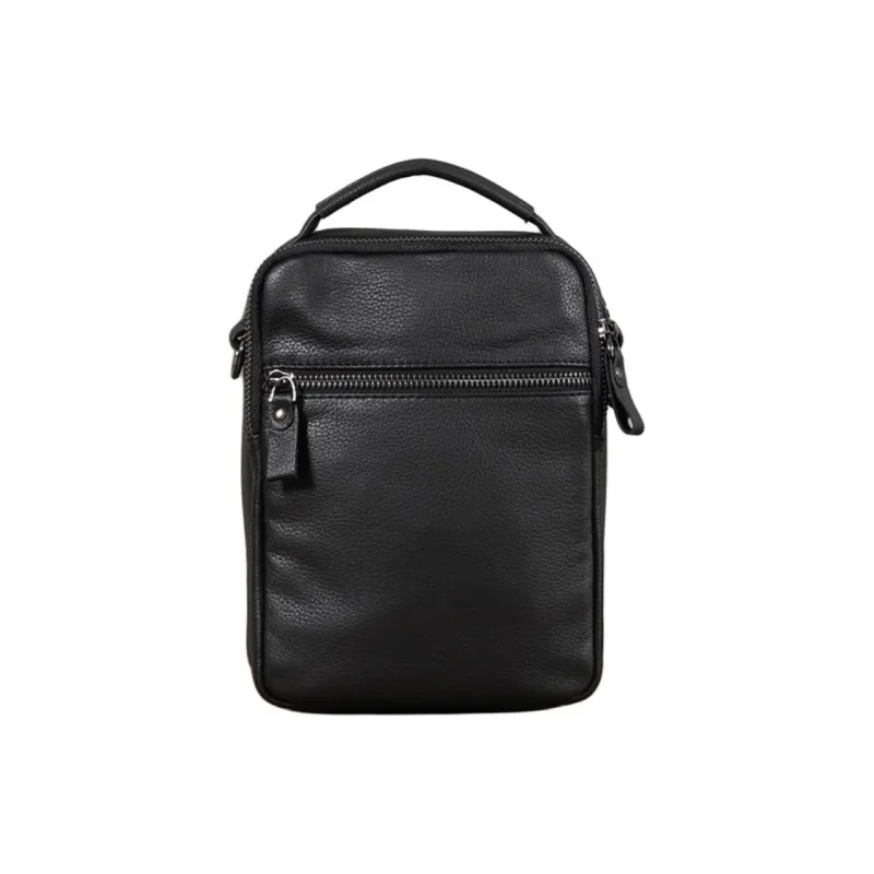 LARTIGENT Top Grain Cow Leather Casual Crossbody Bag One Shoulder Cell Phone Pouch Handbag Regular Men's Black-2