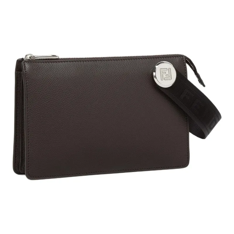 FENDI ROMA Grain Leather Clutch Men's Brown-1