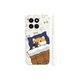 Antique White-Shiba Inu in Bed