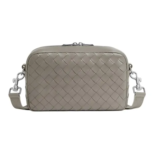 Bottega Veneta Intrecciato Calfskin Camera Bag, Crossbody Bag, Shoulder Bag Small Size Men's Light Gray