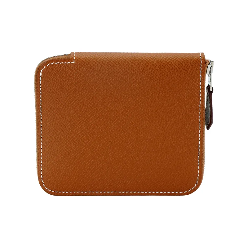 HERMES Silk'In Epsom Calfskin With Barénia Calfskin Wallet Regular Unisex Gold & Blackcurrant-2