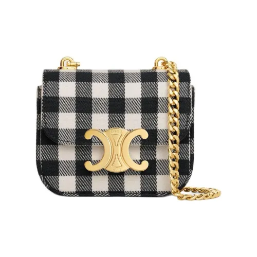 celine Camarat Fabric Shoulder Bag Mini Women's Black & White