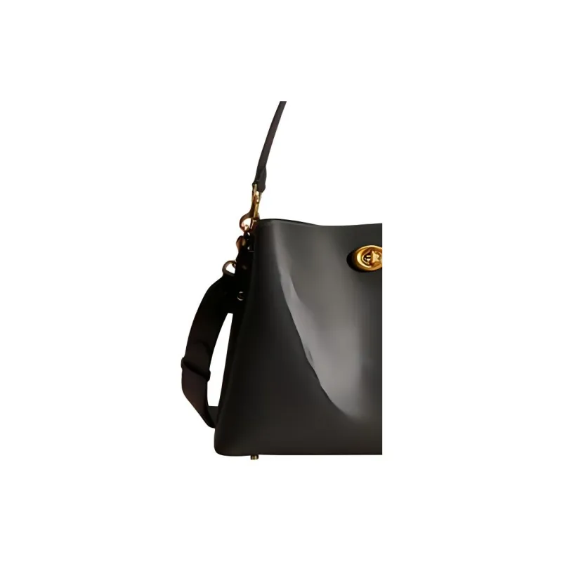COACH Willow Knob Solid Color Polished Pebble Pattern Leather Handbag, Shoulder Bag, Crossbody Bag Tubas Women's Black-1