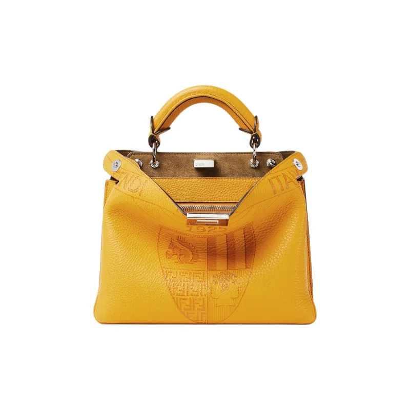 FENDI Peekaboo Calfskin Tote Bag, Shopping Bag, Shoulder Bag, Handbag Small Size Unisex Yellow-0