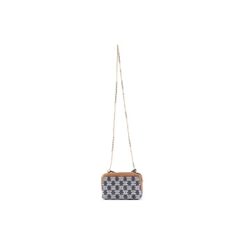 CELINE Triumph Gate Triomphe Fabric Clutch Handbag Women's Marine Blue