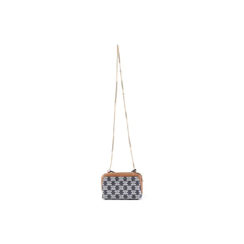 CELINE Triumph Gate bolero Fabric Clutch Handbag Women's Marine Blue