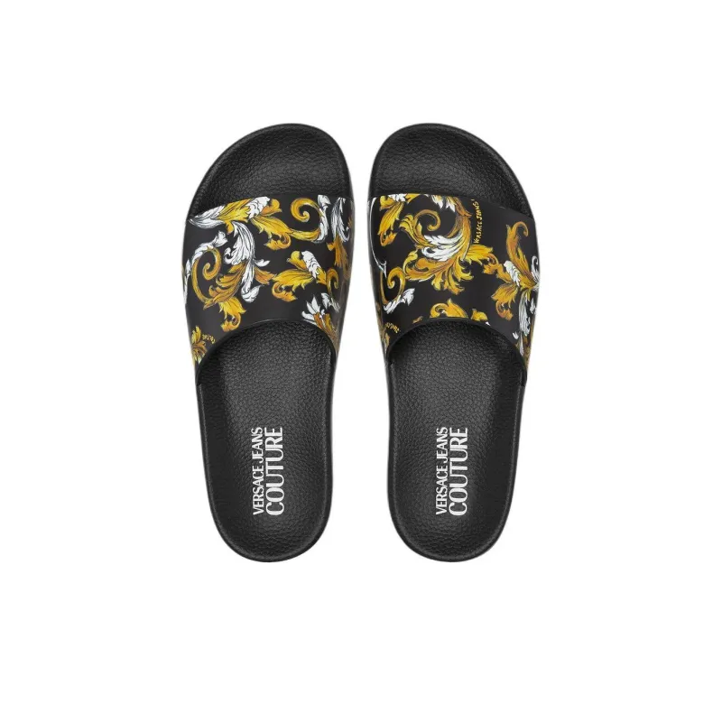 VERSACE JEANS COUTURE Slide Slippers Women's Black Gold-2