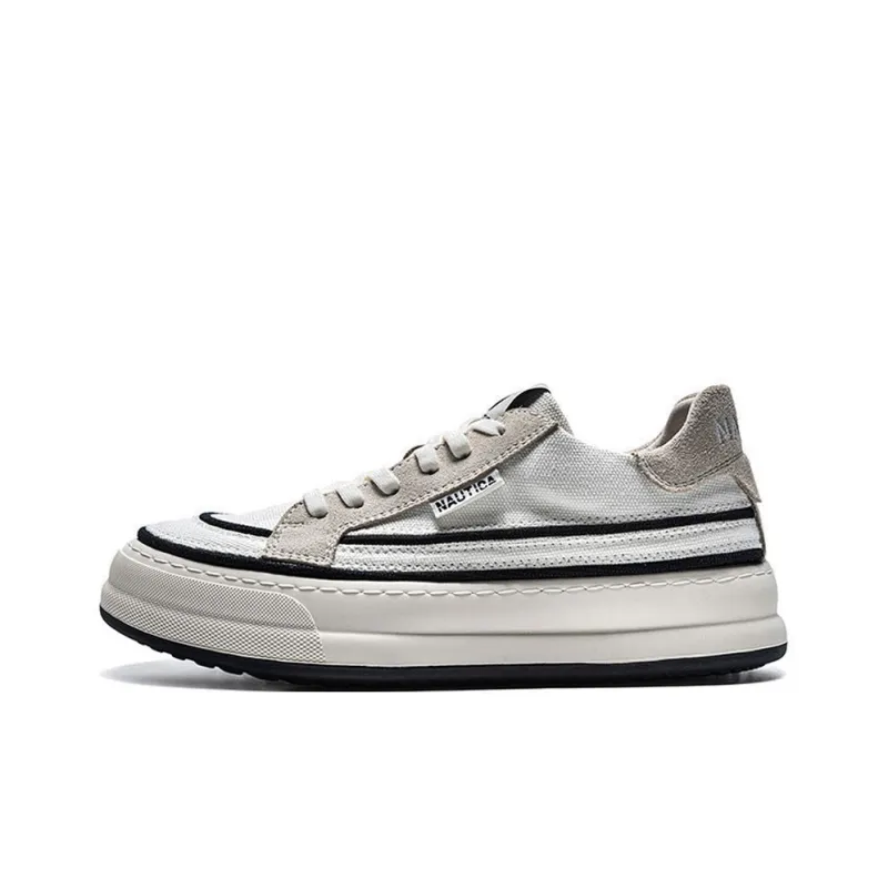 NAUTICA Anti-Slip Wear-Resistant Breathable Lightweight Height Increasing Low-Top Canvas Shoes Women's White-1
