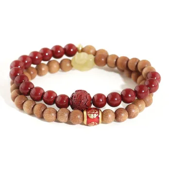 Three Treasures Barbie Sandalwood Double Circle Beaded Bracelet Unisex