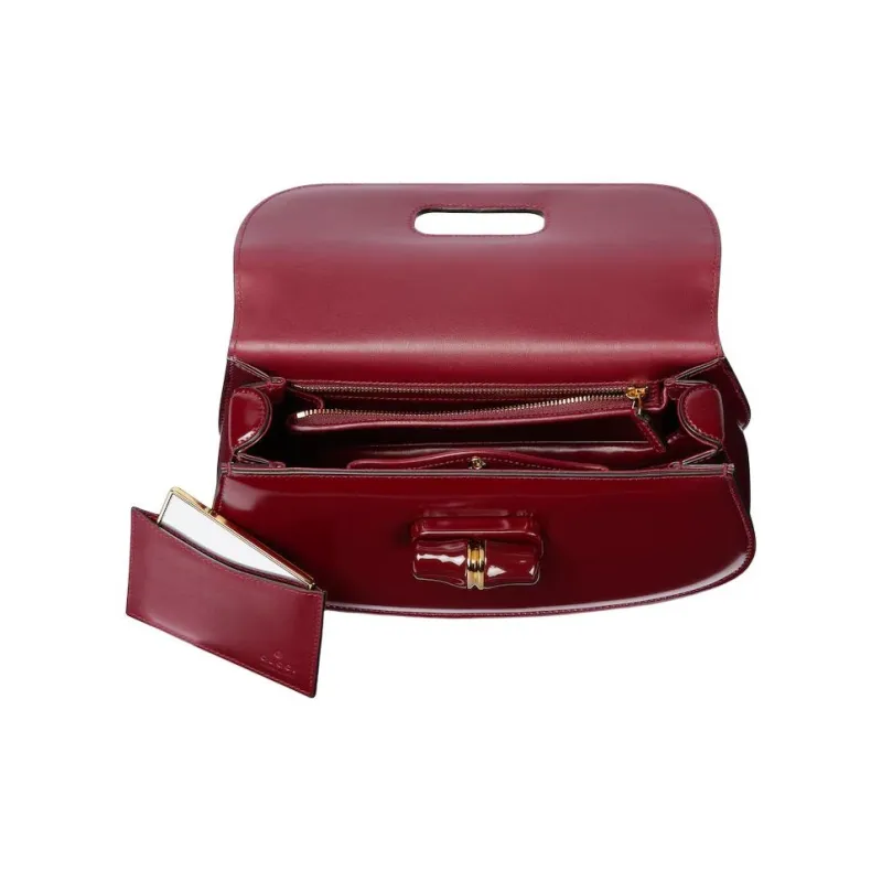 GUCCI Polished Leather Shoulder Bag, Crossbody Bag, Handbag Trumpets Women's Dark Red-4