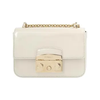 Furla Metropolis Collection Shiny Calfskin Shoulder Bag Crossbody Bag Mini Women's White