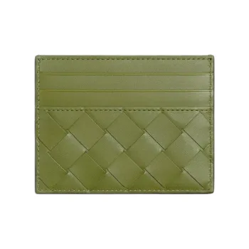 Bottega Veneta Intrecciato Calfskin Card Holder Men's Dark Brown With Tea Brown Accents