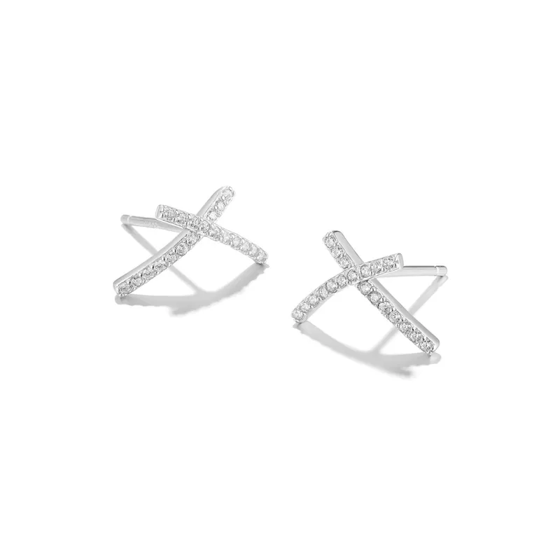 Clect White Stud Earrings Women's-2