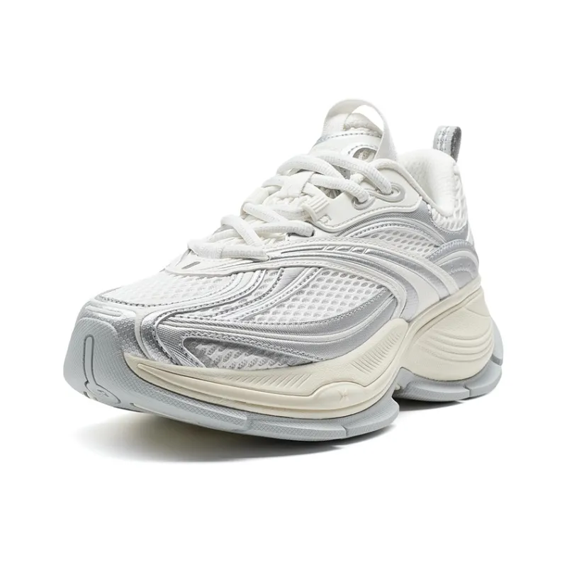 XTEP Basque 2 Abrasion Resistant Lightweight Height Increasing Low Top Casual Shoes Women's Sail White Silver-1