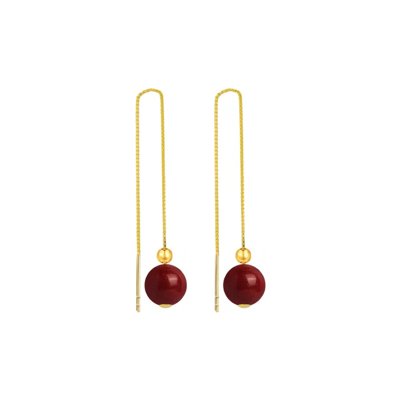 HENGTAIZHUBAO Cinnabar S925 Silver Hoop Earrings Women's-0