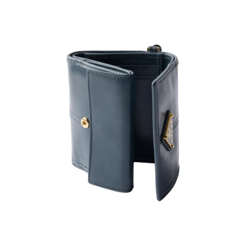 PRADA Calfskin Wallet Trumpets Women's Blue-2