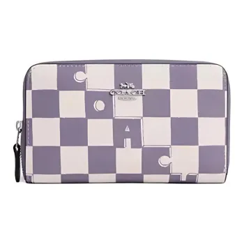 COACH Id Zip Wallet Canvas With Leather Wallet Medium Size Women's Light Purple & White