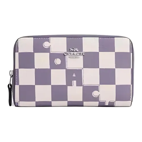 COACH Id Zip Wallet Canvas With Leather Wallet Medium Size Women's Light Purple & White