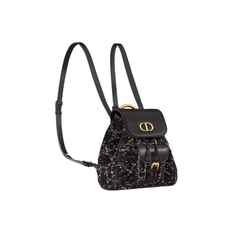 DIOR Caro Cotton Backpack Small Size Women's Black-1