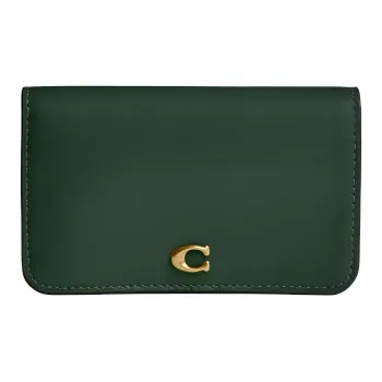 COACH Card Case Refined Calfskin Card Holder Mini Women's Hunter Green