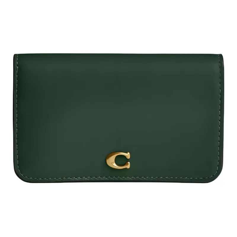 COACH Card Case Refined Calfskin Card Holder Mini Women's Hunter Green-0