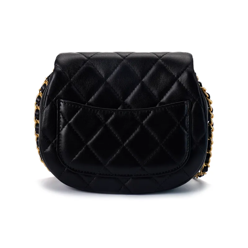 CHANEL Sheepskin One Shoulder Crossbody Clutch Women's Black-2