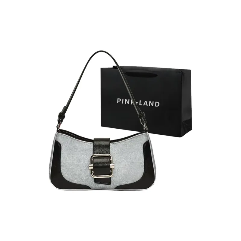 PINK·LAND PU Shoulder Bag Women's Denim Brown/Denim Silver/Denim Black-6