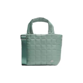 Lululemon Quilted Nylon Tote Bag, Shopping Bag, Handbag Small Size Women's Green