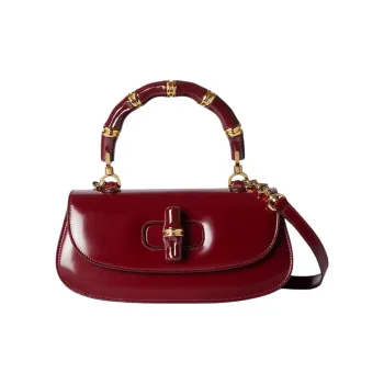 GUCCI Polished Leather Shoulder Bag Crossbody Bag Handbag Small Size Women's Deep Red