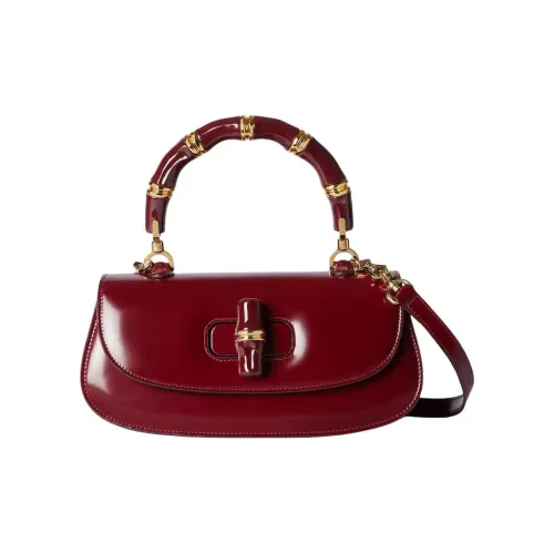 GUCCI Polished Leather Shoulder Bag Crossbody Bag Handbag Small Size Women's Deep Red