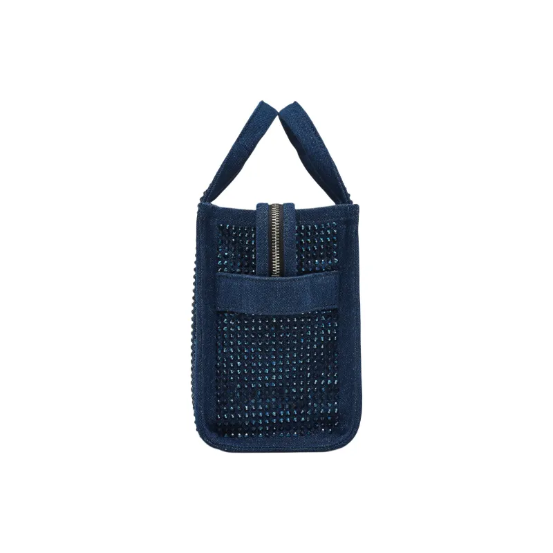 MARC JACOBS The Small Tote Denim Crystal Dark Wash Blue-1