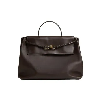 Bottega Veneta Cow Leather One Shoulder Handbag Large Size Unisex Chocolate Brown