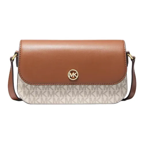 MICHAEL KORS Jet Set Travel Coated Canvas Crossbody Bag, Shoulder Bag Trumpets Women's Brown & Vanilla White