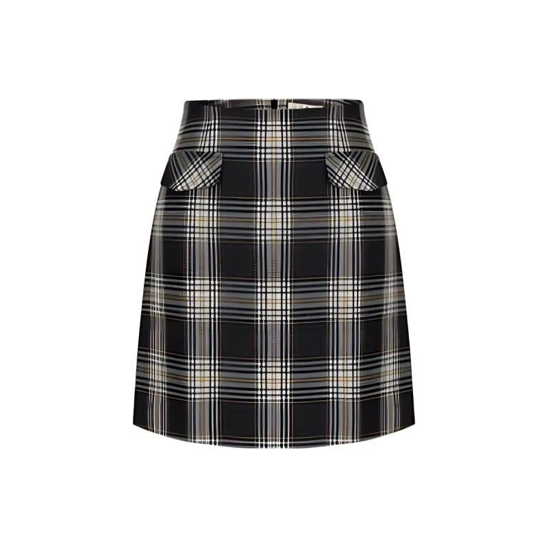 JZ. ANNAKRO Casual Short Skirts Women's Black Plaid-1