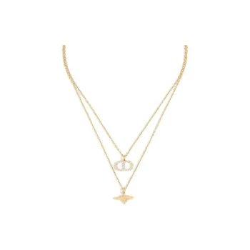 DIOR Faux Crystal Necklaces Women's Gold