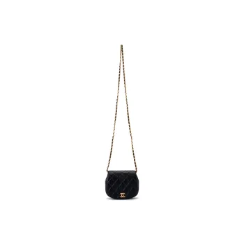 CHANEL Sheepskin One Shoulder Crossbody Clutch Women's Black