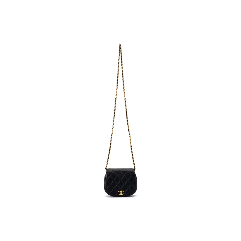 CHANEL Sheepskin One Shoulder Crossbody Clutch Women's Black-0