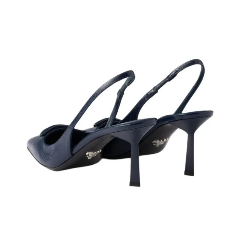 PRADA Saffiano Slim Heel High Heels 7.5cm Women's Blue-3