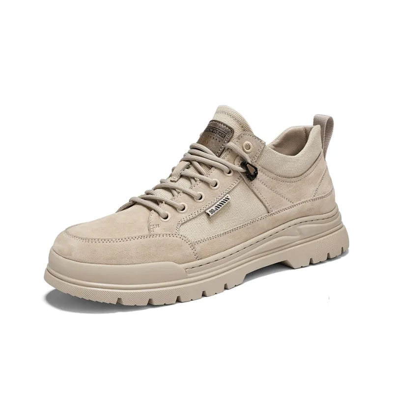 QIUTEXIONG Work Boots Men Mid Top Sand/Gray-7