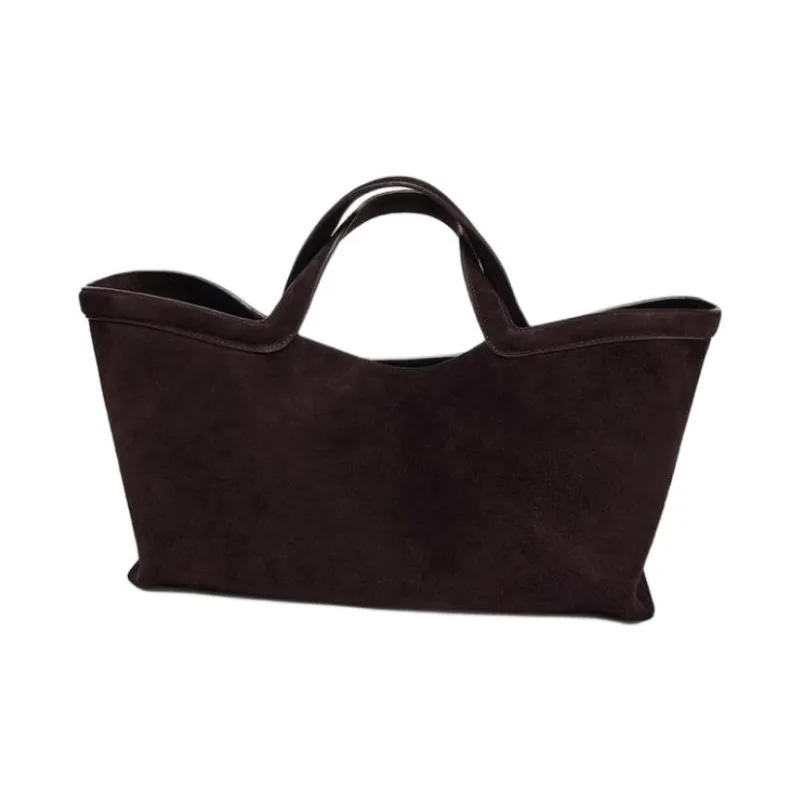 ZARA Cow Leather Tote Bag, Shopping Bag, Handbag Women's Dark Brown-2