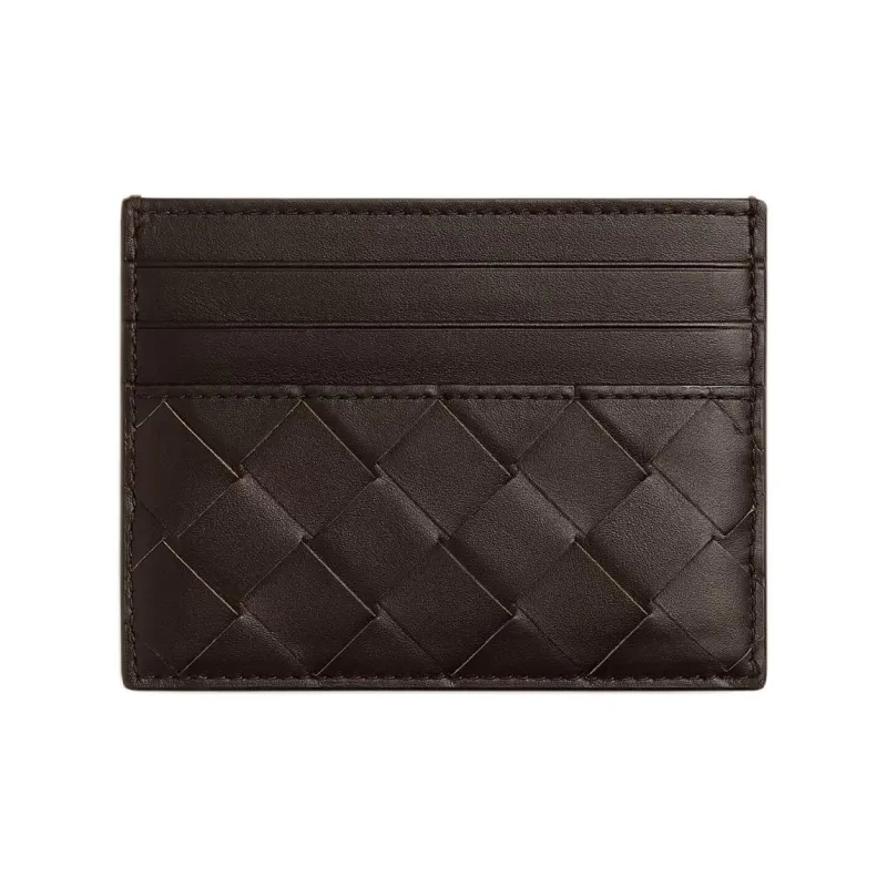 Bottega Veneta Intrecciato Calfskin Card Holder Men's Dark Brown With Tea Brown Accents-1