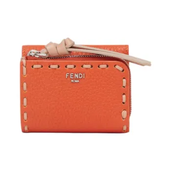 FENDI Cow Leather Wallet Women's Orange