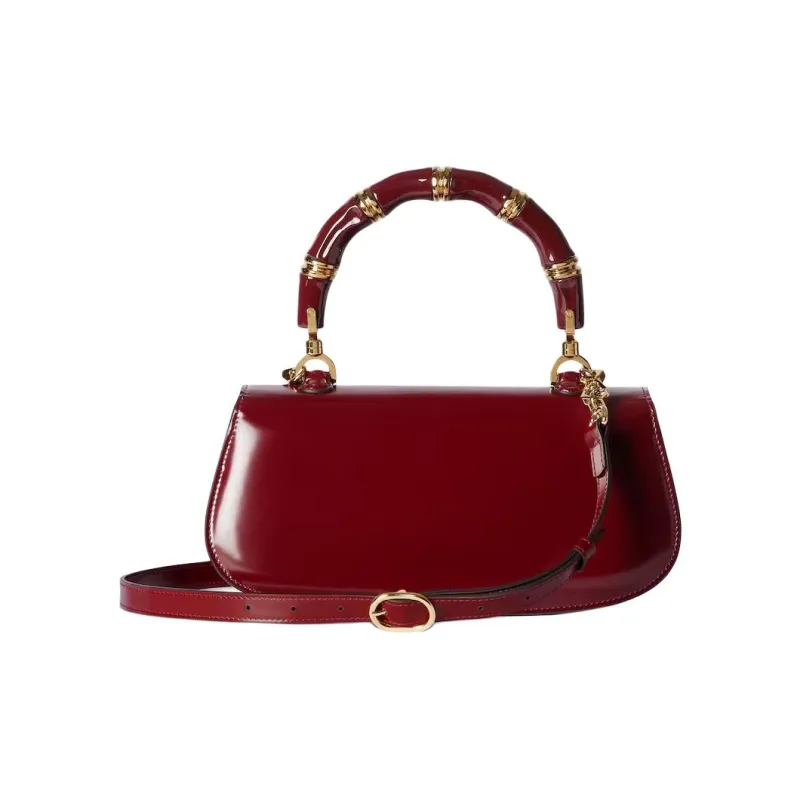 GUCCI Polished Leather Shoulder Bag, Crossbody Bag, Handbag Trumpets Women's Dark Red-3