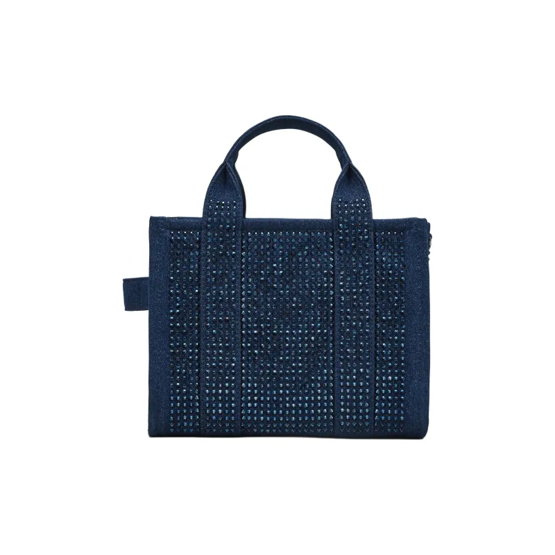 MARC JACOBS The Small Tote Denim Crystal Dark Wash Blue-2