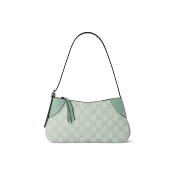 GUCCI GG Emblem Coated Fabric With Leather Binding Shoulder Bag Extra Mini Women's Gray Green